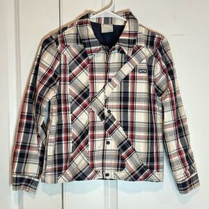 Kith Plaid Initial K Patchwork Snap Front Jacket Oat White Red Black M 8